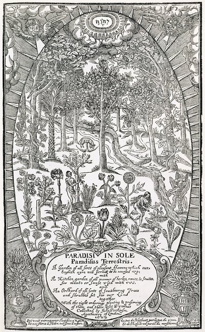 Title page from Paradisi Sole; Paradisus Terrestris, 1629 by John Parkinson